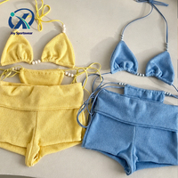 Ensemble de bikini luxueux à perles, 3 pièces avec short, fabricant de maillots de bain sur mesure