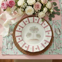 Assiettes en céramique roses peintes à la main avec motif palmier, ensemble de vaisselle pour mariage à la plage, dîner à la maison, décoration de table de fête