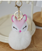 Porte-clés Renard Mignon, Porte-clés Pompon en Fourrure de Lapin Tendance, Pendentifs de Sac en Acier Inoxydable avec Animaux de Dessin Animé, Décoration
