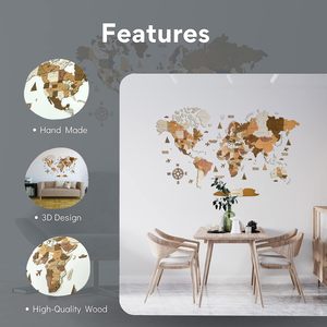 Lớn 3D Bằng Gỗ Bản Đồ Thế Giới Nghệ Thuật Vẽ Tay Tường Treo Trang Trí Nội Thất Cho Bất kỳ Dịp Hoặc Món Quà Ý Tưởng Tường - Product Image 2