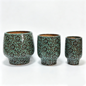 Ensemble <span class=keywords><strong>de</strong></span> 3 pots en céramique vert sauge à motif floral en relief pour plantes d'intérieur, décoration <span class=keywords><strong>de</strong></span> la maison - Product Image 3