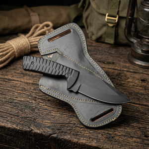 Couteau de chasse à lame fixe en acier inoxydable, lame à pointe tombante avec revêtement en poudre, manche en résine avec étui en cuir, couteau de survie pour l'extérieur - Product Image 3