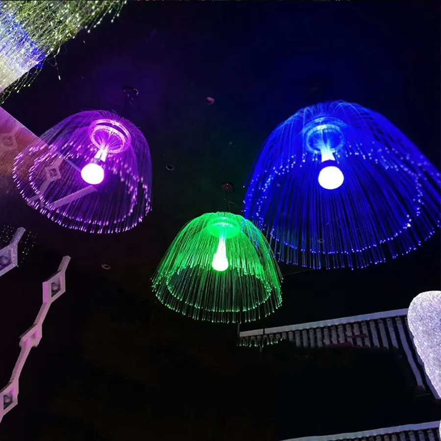 आरजीबी रंगीन जेलीफ़िश एलईडी फाइबर ऑप्टिक प्रकाश DIY क्रिसमस झूमर बहु रंग परिदृश्य वातावरण उद्यान आंगन रोशनी का नेतृत्व किया