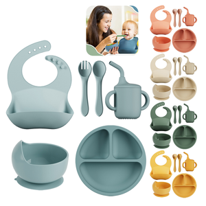 Vajilla de Silicona para Niños, Juego de 6 Piezas, Cuchara de Silicona para Bebés, Babero de Aprendizaje para Comer, Tazón con Ventosa, Venta al por Mayor - Product Image 1