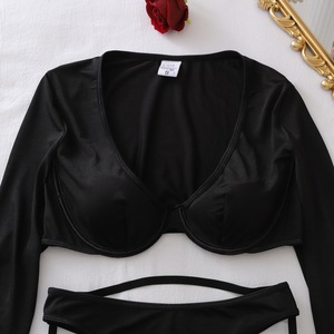 Body modellante push-up da donna a tinta unita, scollato, a maniche lunghe, con schiena scoperta, sexy, nero, taglie S M L - Product Image 4