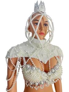 Nouvelle technologie — Bikini avec chaîne à perles blanches, ensemble Bikini personnalisé avec chapeau, vêtements Sexy, tenue de Bar, boîte de nuit, Y2458, <span class=keywords><strong>2022</strong></span> - Product Image 2