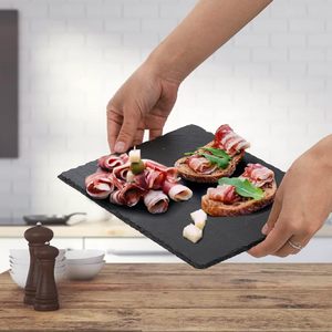 Planches à fromage en <span class=keywords><strong>ardoise</strong></span> Assiettes en pierre noire Napperons Plateau de service gastronomique pour gâteau à la viande Apéritif aux fruits Sushi Assiettes à dîner - Product Image 4