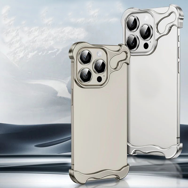 Metal Rimless Aluminum Alien Titanium Alloy Bumper Cover Phone Case for Iphone 16 Pro Max 15 Plus 13 14