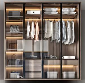 Moderner Kleiderschrank mit Flachen Türen, LED-Beleuchtung und Schubladen – Schlafzimmermöbel aus Holz zur Aufbewahrung von Kleidung - Product Image 6