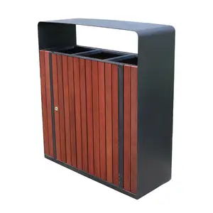 outdoor commercial wood classified garbage trash can outside garden park recycle dustbin public large sorting rubbish waste bin