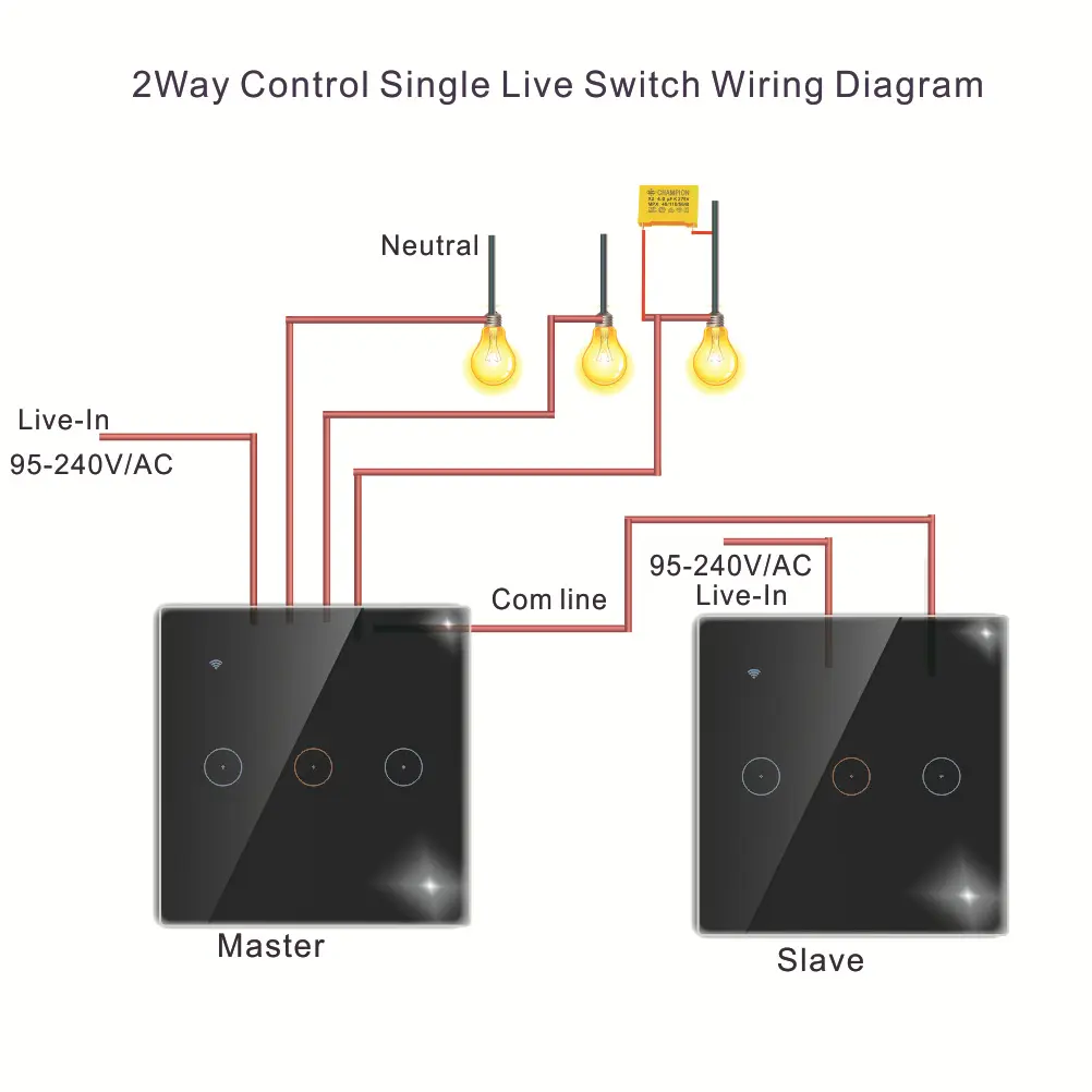 Smart Home Tuya Wifi-Schalter 2-Wege-Wand-Touch-Lichtschalter Kein Neutral leiter Single Fire Funktioniert mit Alexa Google Home