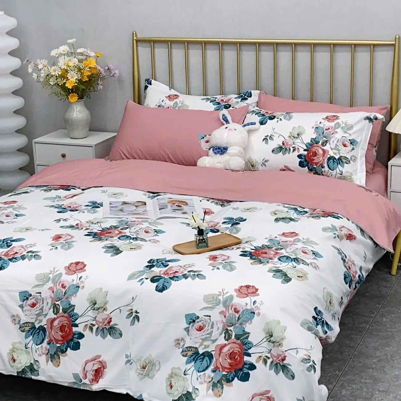 Vente en gros 100% coton imprimé drap de lit ensemble de literie personnalisé fleur drap de lit king size