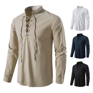 <strong>Mens</strong> Scottish Jacobite Ghillie Kilt <strong>Shirts</strong> Medieval Renaissance <strong>Pirate</strong> Costume Long Sleeve 100% Cotton Henley <strong>Shirt</strong> <strong>Men</strong> Camisas - Product Image 3