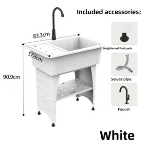 Lavabo Moderno Cuadrado <span class=keywords><strong>con</strong></span> Pedestal, Soporte para Grifo de un Solo Orificio, Lavabo de Plástico para Baño o Lavandería <span class=keywords><strong>con</strong></span> Desagüe para Uso en Hoteles - Product Image 4