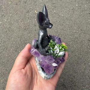 Support de bougie artisanal en résine avec améthyste et tranche d'agate, cristal égyptien mauve, pour la décoration intérieure et la lithothérapie - Product Image 2