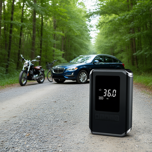 Mini gonfleur de pneus numérique 150Psi 12V monocylindre pour voiture, moto, vélo avec écran LED et fonction Power Bank - Product Image 2