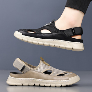 Men's Summer Mesh Sandals Closed Toe Breathable EVA Outsole Casual Slides With <b>Velcro</b> <b>Strap</b> For Driving Beach Wear - Product Image 4