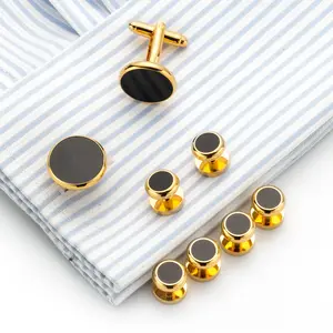 Groothandel Goud Zwart Heren Smoking Shirt Manchetknopen En Studs Set Voor Heren