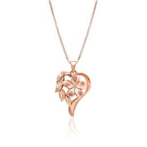 Pendentif Fleur Plaqué Or Rose avec Sertissage Griffe Diamant Rond, Bijou Romantique en Alliage pour Femme, Cadeau Charmant - Product Image 2