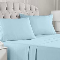Ensemble de draps Queen en microfibre douce 4 pièces draps de lit de luxe avec poches profondes-taies d'oreiller brodées drap-housse