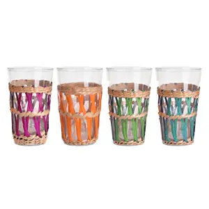 Rattan Weaving Glass Clear Water Bottles High Quality Drinking Milk Cups with Diy Decoration