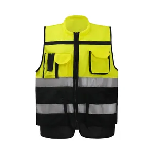 Custom Multi Pocket High Visibility Work Reflective Vest For Men Hot Sale Road Safety Elastic Band Reflective Vest