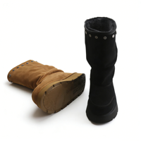 Vente en gros OEM/ODM Bottes d'hiver classiques en cuir pour femmes Chaussures hautes jusqu'au genou Chaudes Fourrure Cuir de vache Peau de mouton Vente directe d'usine