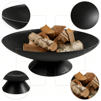 Brasero de jardin extérieur robuste en acier au carbone noir, fond solide, résistant à la rouille, pour feu de bois