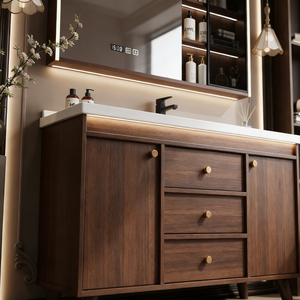 <span class=keywords><strong>Mobile</strong></span> da <span class=keywords><strong>Bagno</strong></span> di Lusso Stile Mid-Century Moderno con Armadietto a Specchio LED e Ampio Spazio di Archiviazione - Product Image 5