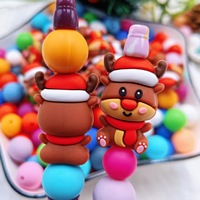 Perles en silicone 3D en forme de renne de Noël, style dessin animé, en gros, en stock pour stylo