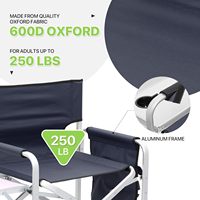 Chaise de camping moderne portable et pliante en aluminium Siège de directeur confortable Porte-gobelet Sac de magazines Durable Entrée extérieure Salle à manger