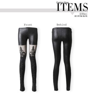 Leggings da <span class=keywords><strong>donna</strong></span> Punk neri in finta <span class=keywords><strong>pelle</strong></span> con motivo floreale a fasciatura in pizzo con cuciture gotiche vestiti PU - Product Image 5