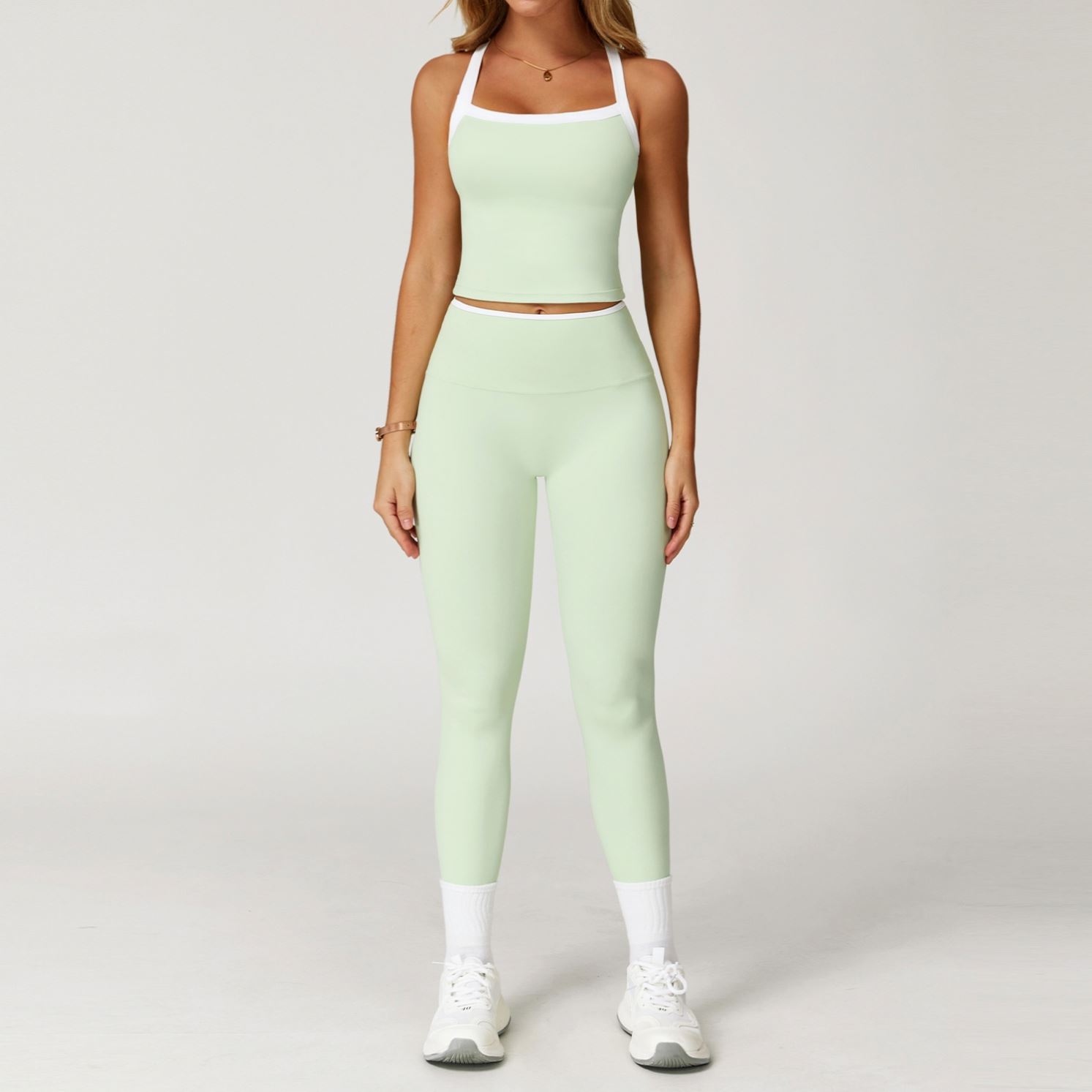 Naked Feeling Yoga Shorts Set Contrast Color Crisscross Back Tight Fit for Women Running Sports Fitness Quick Dry Breathable