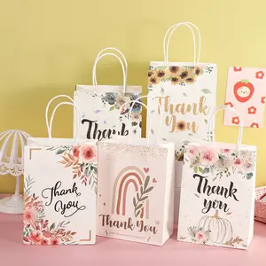 Stampa personalizzata grazie logo sacchetto di carta kraft riciclabile regali shopping imballaggio sacchetti di carta per boutique