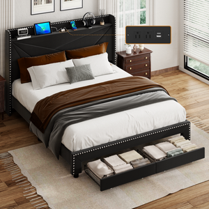 Современная мебель для спальни: деревянная кровать, роскошные кровати с USB и двойными ящиками - Product Image 1