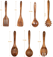 Ensemble d'Ustensiles de Cuisine 7 Pièces en Bois d'Acacia Massif Naturel pour Poêles Antiadhésives, Vente en Gros