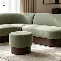 Pouf cylindrique minimaliste vert en bouclette, repose-pieds décoratif pour la maison, la villa, l'hôtel, le hall d'entrée - Vente en gros