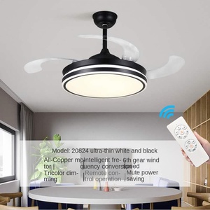 4 aspas, ventilador de techo LED de cobre, luz remota ABS retráctil, candelabro de Moto para el hogar, USB, alimentado por Gas, mecánico - Product Image 1