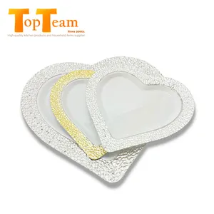 10.25" Decoration For Event Gold Silver Hammered Design Heart Shaped Plate Printed Dinner Plates Sets For Weddings Parties