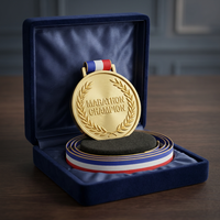 Médaille de récompense haut de gamme avec coffret de luxe, ensemble de médailles personnalisées en alliage de zinc doré pour les récompenses officielles des entreprises