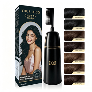 Crème colorante permanente pour cheveux à base d'extraits végétaux, couvrance grise, avec pinceau intégré, logo personnalisé, qualité professionnelle - Product Image 1