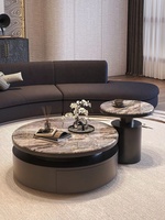 Meubles de salon, tables basses rondes modernes en bois et marbre, grandes et petites, combinées, avec espace de rangement avec tiroirs
