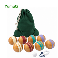 Ensemble de boules de pétanque en bois YumuQ de 100 mm, jeu de pelote pour l'extérieur, pelote de boccia avec corde de mesure pour la cour et la plage