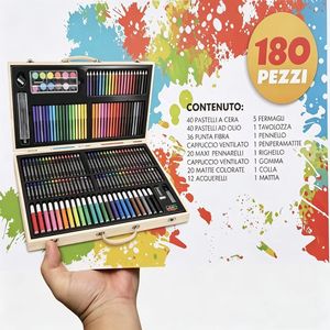 Coffret <span class=keywords><strong>de</strong></span> 180 pièces en bois pour <span class=keywords><strong>dessin</strong></span> et peinture, ensemble <span class=keywords><strong>de</strong></span> stylos, cadeau pour la Journée des enfants, crayons d'eau et crayons <span class=keywords><strong>de</strong></span> cire pour élèves du primaire, matériel artistique - Product Image 5