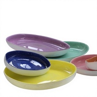 Assiette créative ovale magnétique faite à la main, design macaron irrégulier, pour poudre solide, fruits, plats froids et gâteaux, pour salle d'exposition, table à manger, hôtel