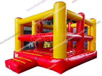 Structure gonflable combinée de jeux sportifs avec ring de boxe, toboggan, château de saut, piste de jeu, pour extérieur, décoration, pour foire et événementiel