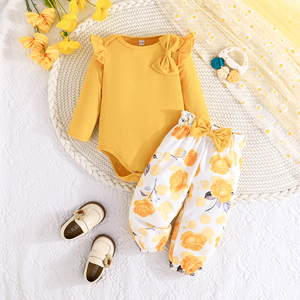 Conjuntos de Ropa para Niñas Estilo Dulce, Tops de Manga Larga de Color Sólido y Pantalones Estampados para 3-24 Meses - Product Image 1