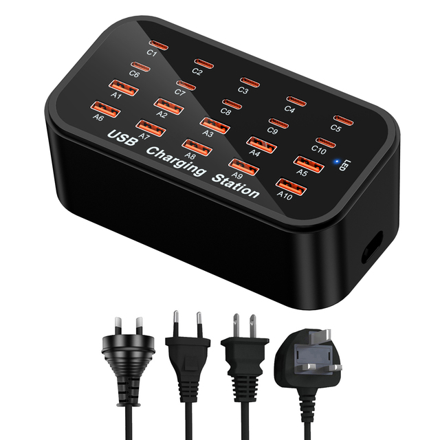 20-Port USB Charging Station 100W, 10 USB-A + 10 USB-C Multi Port Charger Hub for Multiple Devices