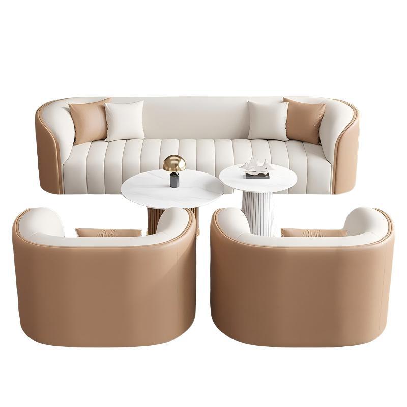 Conjunto de sofá de cuatro plazas con dos sofás individuales y mesas de centro (caqui)