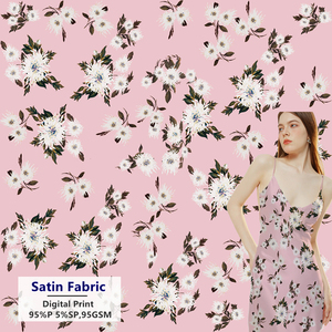 Thấp Moq Satin 95% Polyester 5% Spandex Dệt Tùy Chỉnh Hoa In Kỹ Thuật Số 95gsm Lụa Satin Vải Cho Tops Dresses - Product Image 4